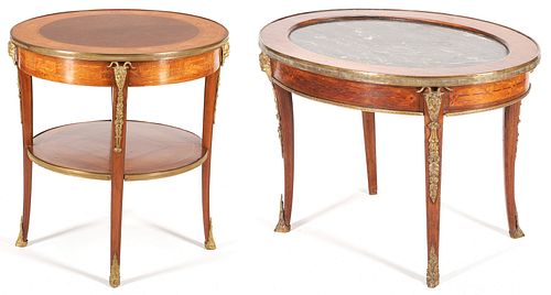 2 FRENCH ORMOLU MOUNTED TABLES,