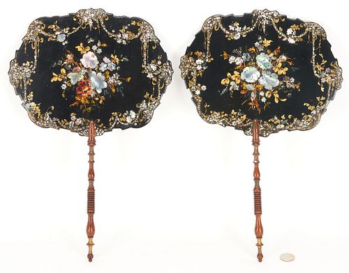 PAIR OF CHINESE BLACK LACQUER FANS 387c5f