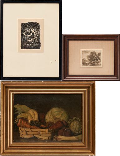 OIL STILL LIFE PAINTING AND 2 PRINTS  387ccd