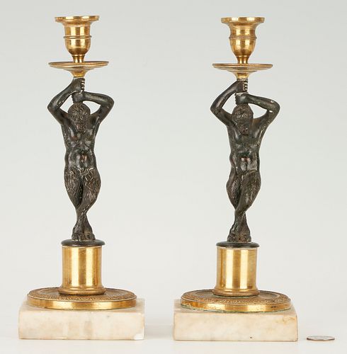 PAIR OF FIGURAL BRONZE SATYR CANDLESTICKSPair 387ded