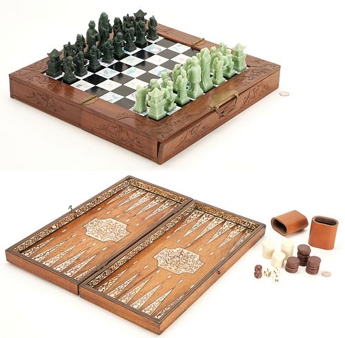 2 INLAID WOODEN GAME BOXES1st item  387e34