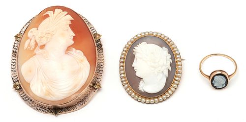 THREE 3 ITEMS GOLD CARVED CAMEO 387e81