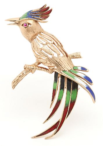 14K GOLD ENAMEL BIRD BROOCHLadies 387ece