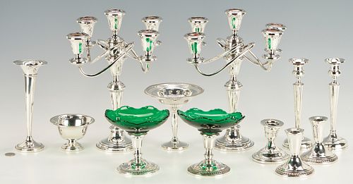 12 PC WEIGHTED STERLING SILVER, CANDELABRAS,