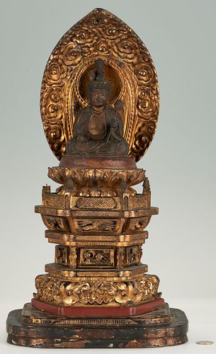 ASIAN CARVED BUDDHA ALTAR SHRINEA 387f12