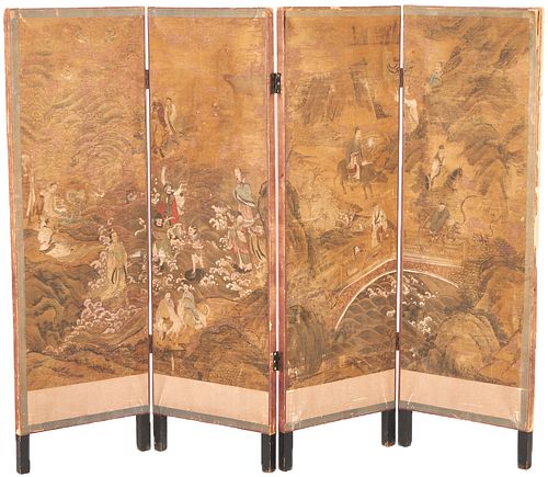 QING HANDPAINTED 4 PANEL SCREENChinese 387f2a