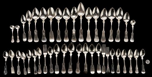 42 PCS. ASSD. COIN SILVER FLATWARE,