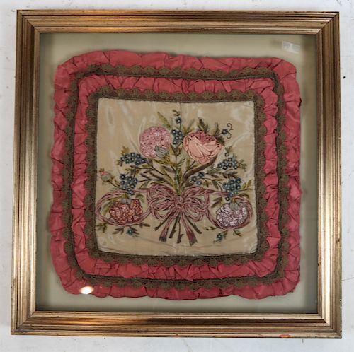 FRAMED EMBROIDERED TEXTILE PILLOWCASEFramed