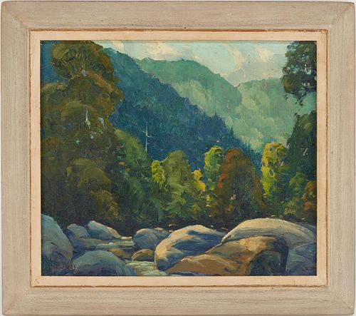 LOUIS E. JONES OIL PAINTING, SMOKY MTN.