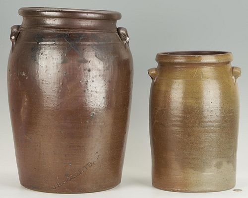 2 MIDDLE TN STONEWARE JARS J A  38803e