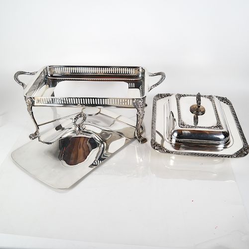 SILVER PLATE WARMING STAND AND
