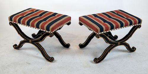 PAIR REGENCY-STYLE X-FORM BENCHESBlack