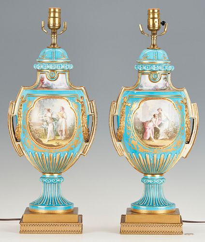 PAIR SEVRES STYLE PORCELAIN URNS  388097