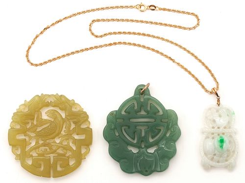 3 CHINESE CARVED JADE PENDANTS1st