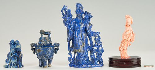 4 CHINESE CARVED ITEMS LAPIS AND 3880be