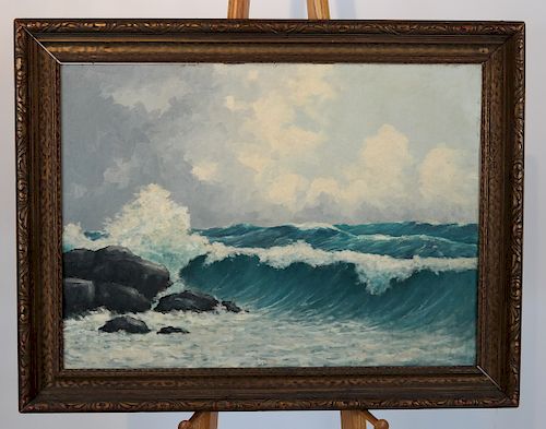 BLUE WAVE - FRAMED OIL ON BOARDUnsigned