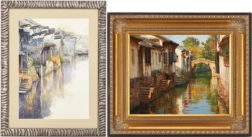 2 CHINESE CANAL PAINTINGS INCL  3880cd