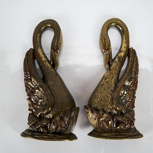 PAIR BRONZE SWAN DOOR STOPSPair 3880da