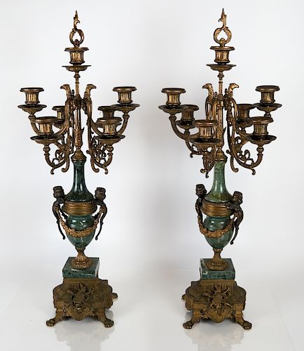 PAIR OF BRONZE-MOUNTED 7-ARM CANDELABRAPair