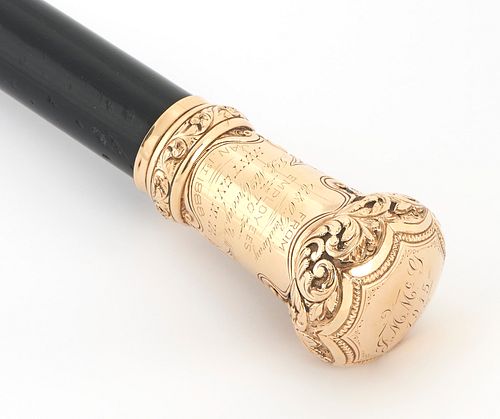 RAILWAY PRESENTATION CANE, 14K