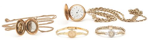 3 LADIES WATCHES & 1 LOCKET, 4 ITEMS1st