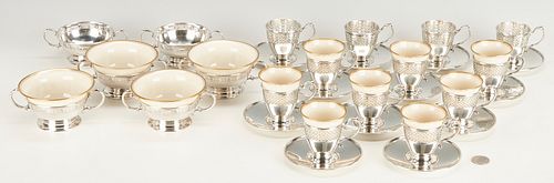 30 STERLING CUPS W/ PORCELAIN INSERTS,