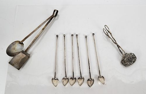 STERLING SILVER TONGS, AND 7 OTHERSA