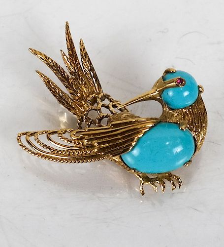 18K YELLOW GOLD HUMMINGBIRD PIN  3881ef