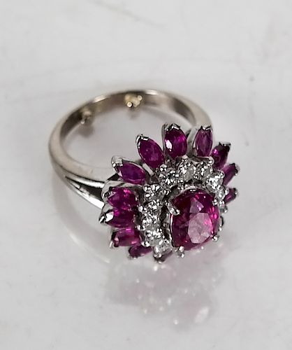 PLATINUM, RUBY AND DIAMOND RING