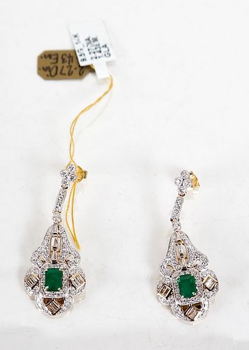 PAIR OF 14K DIAMOND AND EMERALD 38824d