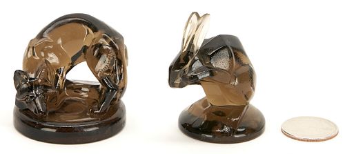 2 RENE LALIQUE SMOKY TOPAZ ANIMALS  388265