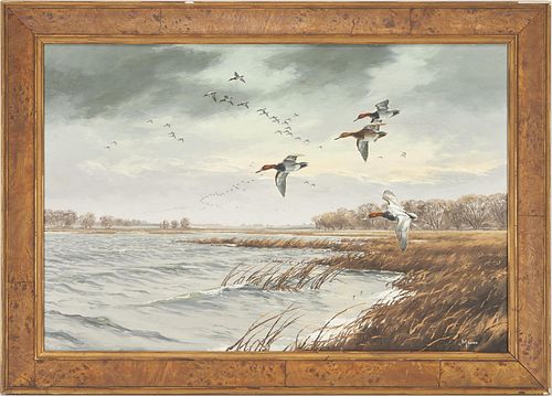 DAVID MAASS O/B PAINTING, DUCKS IN FLIGHTDavid