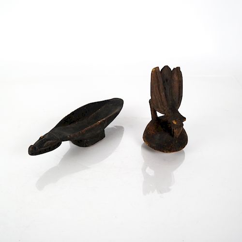 TWO TRIBAL STYLE CARVED WOODEN 3882d7