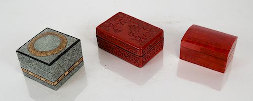 THREE DECORATED TRINKET BOXESThree