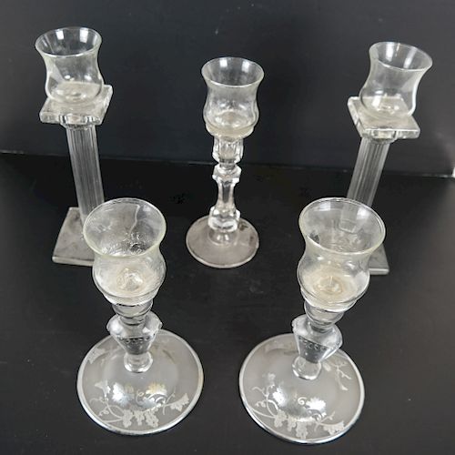 GROUP OF CRYSTAL CANDLESTICKS 5 1  38832c