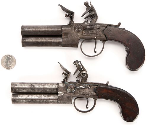 2 ENGLISH DOUBLE BARREL FLINTLOCK 38833d