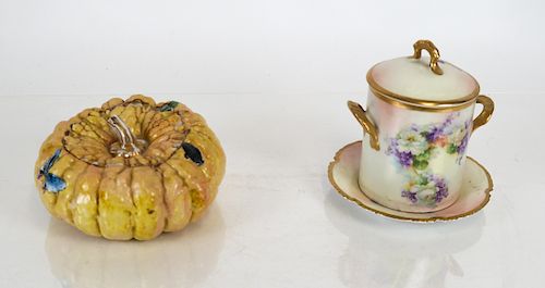 TWO PORCELAIN ITEMS: GOURD AND