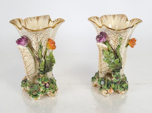 PAIR OF FLORAL AND GILT PORCELAIN