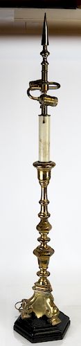 BRASS LAMP ON WOOD BASEFaceted