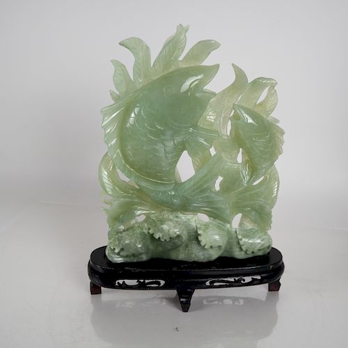 CHINESE PALE GREEN JADE FISH GROUPChinese