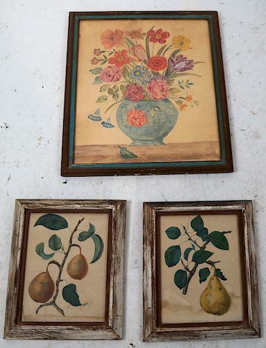 THREE STILL LIFES - FRUIT, FLOWERSPair