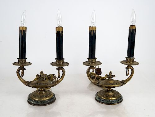 PAIR OF ALADDIN LAMPS ON MARBLE 3884a7