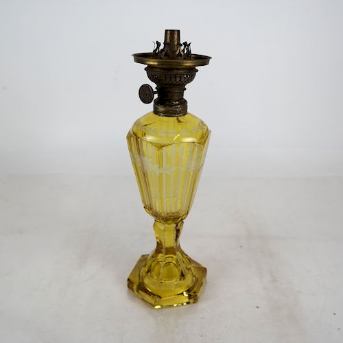 ETCHED GLASS OIL LAMPOil lamp (likely