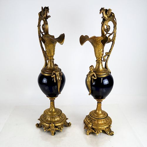 PAIR OF COBALT EWERS URN FORM  3884a9