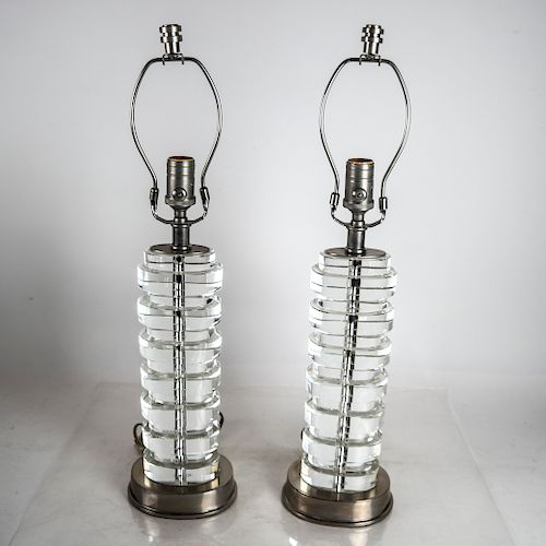 PAIR OF GLASS COLUMN-FORM LAMPSPair