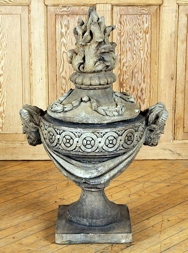 CAST STONE GARDEN URN WITH REMOVABLE