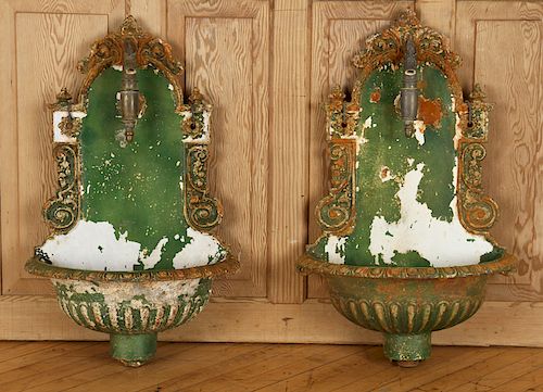 PAIR WALL MOUNTED CAST IRON FOUNTAINS 38abfa