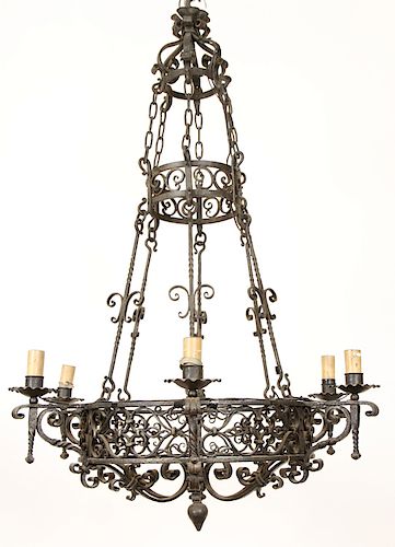 CAST AND WROUGHT IRON CHANDELIER