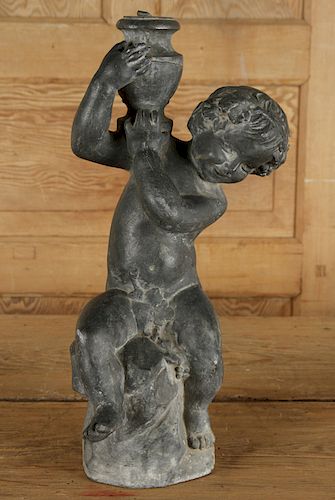 LEAD PUTTO GARDEN STATUE SURMOUNTED