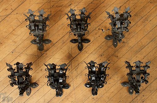 SEVEN BLACK WROUGHT IRON SCONCES 38ac6e